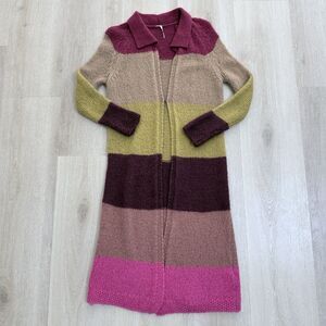 Free People Over The Rainbow Mohair Blend Duster XS Sunset Striped Boho Cardigan